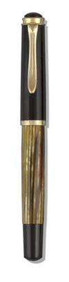 1950s Pelikan #400/#450 tortoise shell celluloid fountain pen and mechanical pencil set, the pen with original nib size sticker on barr